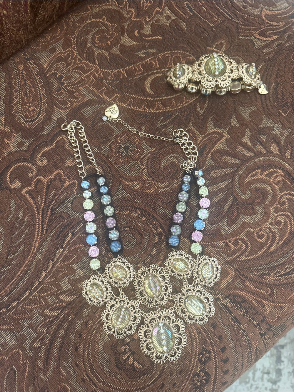 Betsey Johnson Gold-Tone Filigree Necklace and bracelet with Pastel Multi Beads